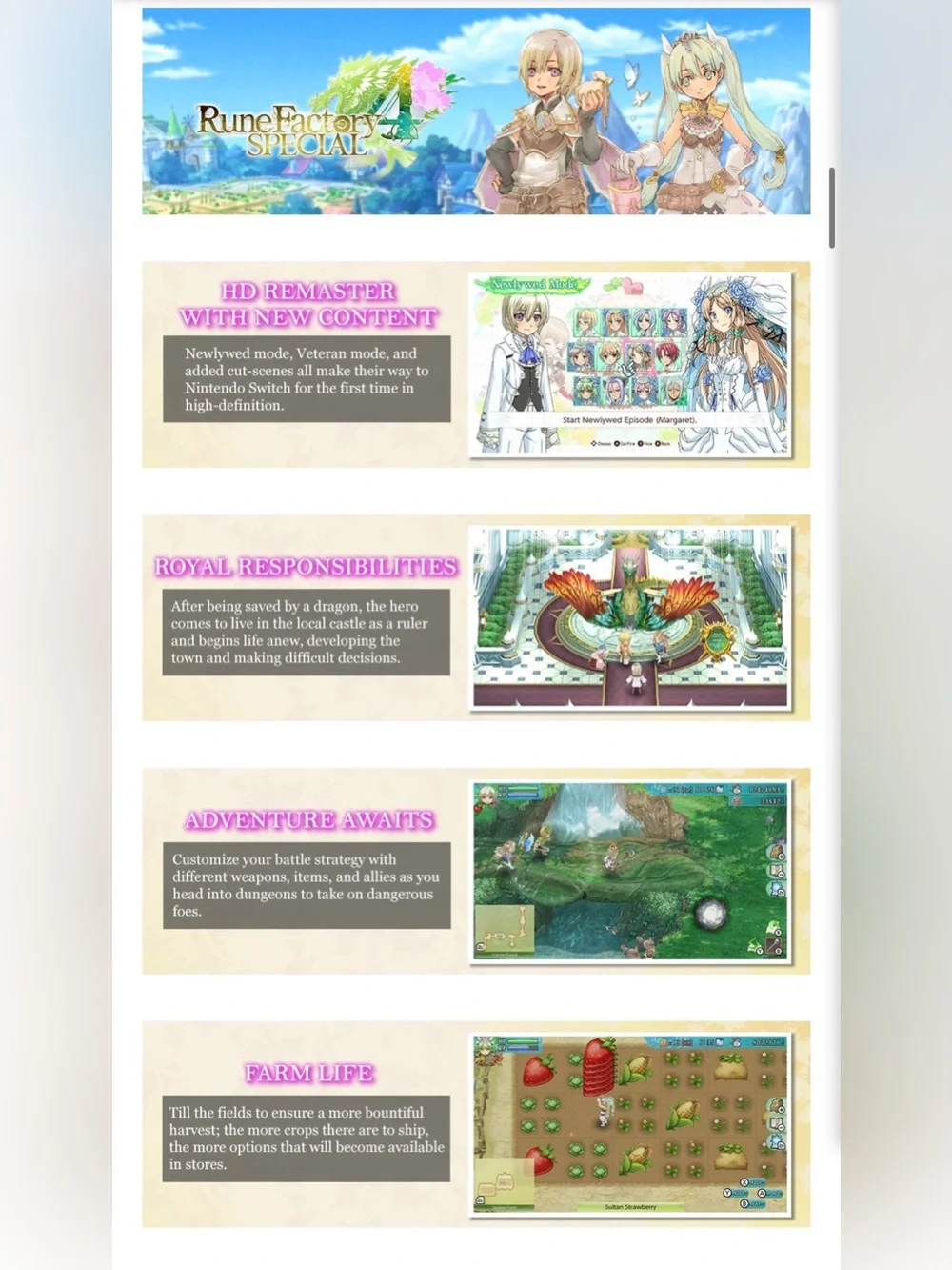 Rune Factory 4 Special Nintendo Switch Game